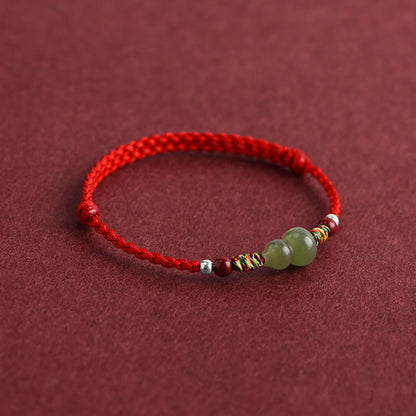 Mythstone Natural Hetian Jade Gourd Protection Luck Braided Bracelet Anklet