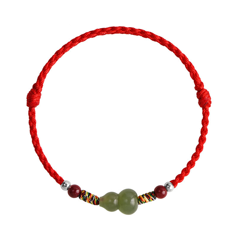 Mythstone Natural Hetian Jade Gourd Protection Luck Braided Bracelet Anklet