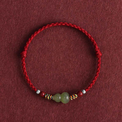 Mythstone Natural Hetian Jade Gourd Protection Luck Braided Bracelet Anklet