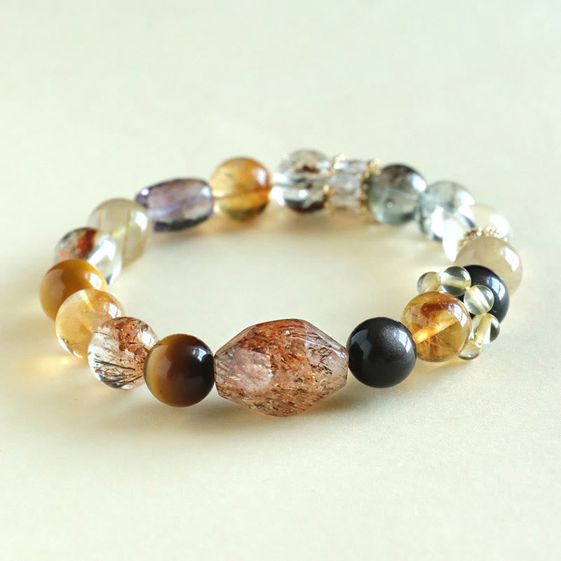 Mythstone Super Seven Crystal Topaz Obsidian Tiger Eye Positivity Bracelet