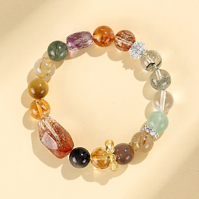 Mythstone Super Seven Crystal Topaz Obsidian Tiger Eye Positivity Bracelet