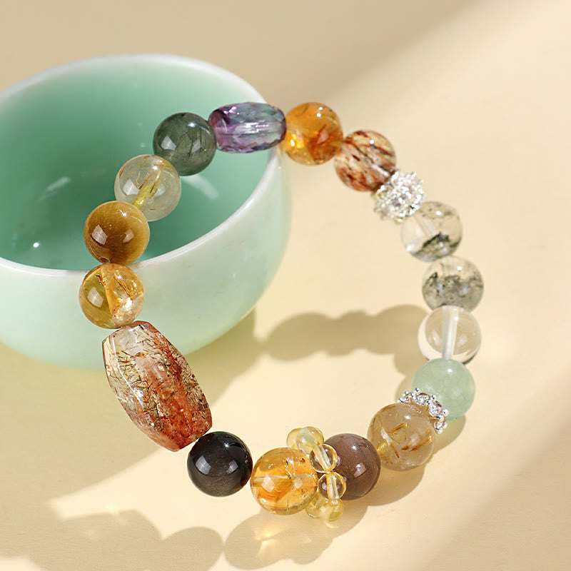 Mythstone Super Seven Crystal Topaz Obsidian Tiger Eye Positivity Bracelet