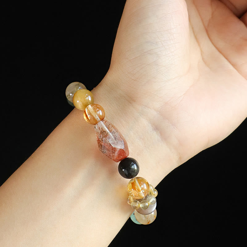 Mythstone Super Seven Crystal Topaz Obsidian Tiger Eye Positivity Bracelet