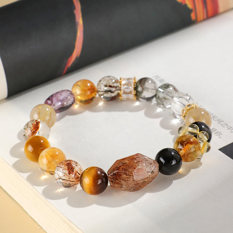 Mythstone Super Seven Crystal Topaz Obsidian Tiger Eye Positivity Bracelet