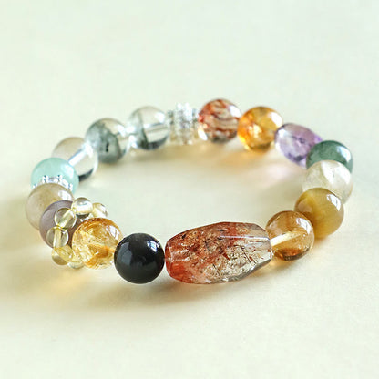 Mythstone Super Seven Crystal Topaz Obsidian Tiger Eye Positivity Bracelet