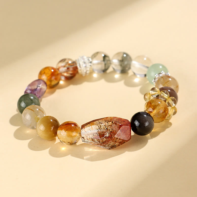 Mythstone Super Seven Crystal Topaz Obsidian Tiger Eye Positivity Bracelet