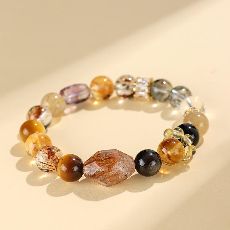 Mythstone Super Seven Crystal Topaz Obsidian Tiger Eye Positivity Bracelet