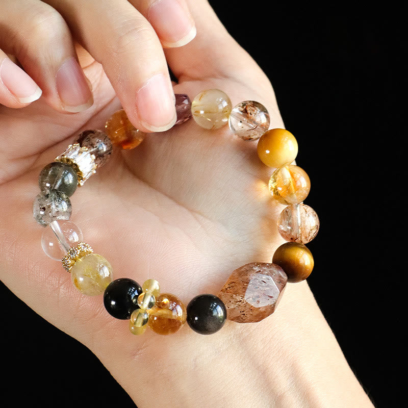 Mythstone Super Seven Crystal Topaz Obsidian Tiger Eye Positivity Bracelet