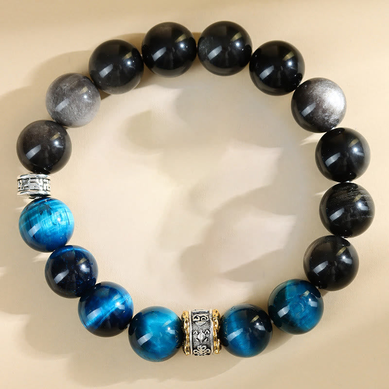 Mythstone Blue Tiger Eye Silver Sheen Obsidian Strength Bracelet