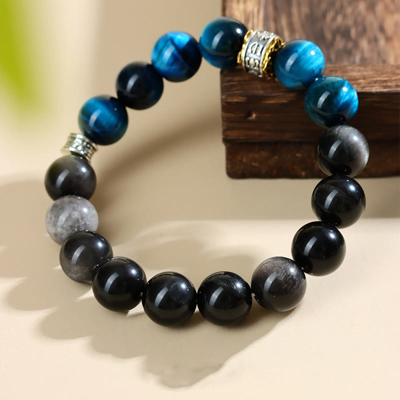 Mythstone Blue Tiger Eye Silver Sheen Obsidian Strength Bracelet