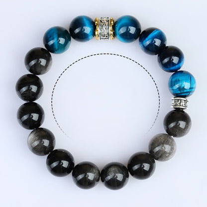 Mythstone Blue Tiger Eye Silver Sheen Obsidian Strength Bracelet