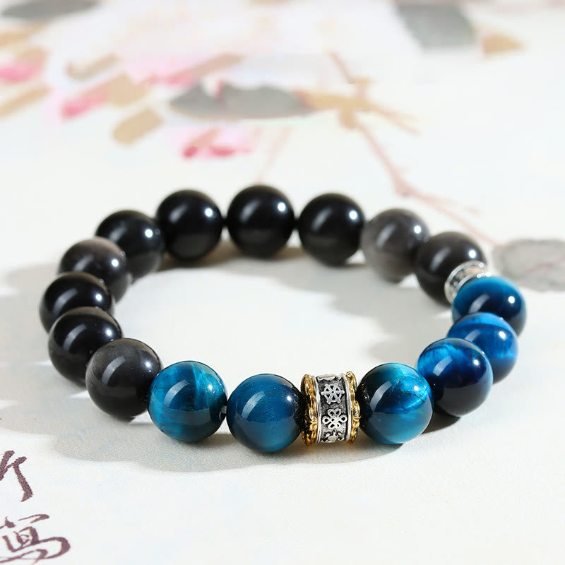 Mythstone Blue Tiger Eye Silver Sheen Obsidian Strength Bracelet