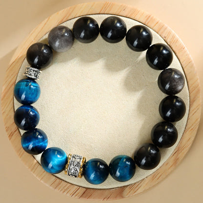 Mythstone Blue Tiger Eye Silver Sheen Obsidian Strength Bracelet