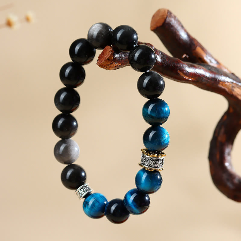 Mythstone Blue Tiger Eye Silver Sheen Obsidian Strength Bracelet