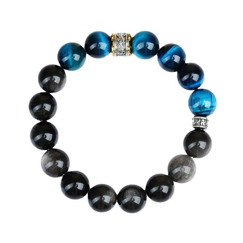 Mythstone Blue Tiger Eye Silver Sheen Obsidian Strength Bracelet