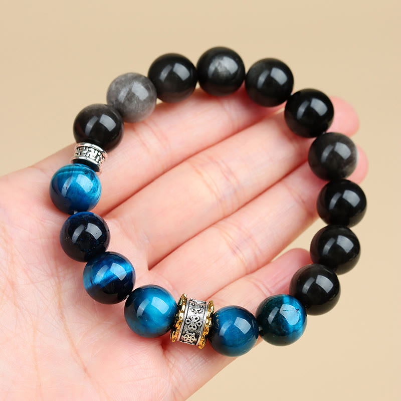 Mythstone Blue Tiger Eye Silver Sheen Obsidian Strength Bracelet