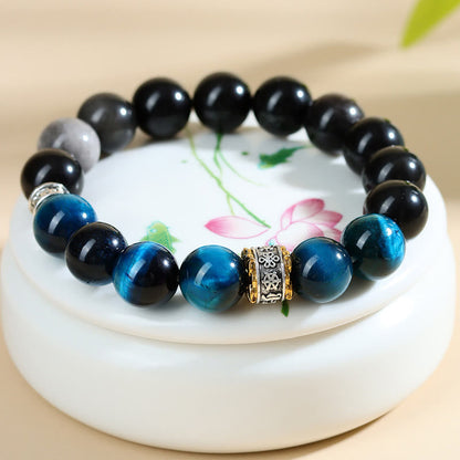 Mythstone Blue Tiger Eye Silver Sheen Obsidian Strength Bracelet