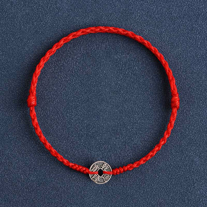 Pulsera trenzada para tobillo Mythstone de plata de ley 925 con cinco monedas del emperador y cordón rojo para proteger la suerte