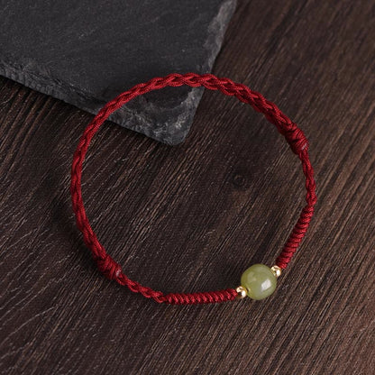 Mythstone Natural Hetian Jade 999 Gold Beads Protection Luck Braided Bracelet Anklet