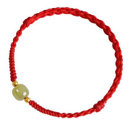 Mythstone Natural Hetian Jade 999 Gold Beads Protection Luck Braided Bracelet Anklet