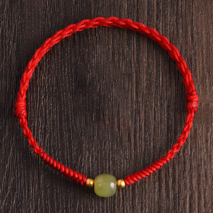 Mythstone Natural Hetian Jade 999 Gold Beads Protection Luck Braided Bracelet Anklet