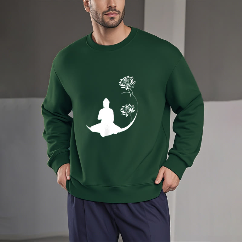 Mythstone Buddha Sitting With Lotus Flowers Pattern Fleece Lined Sweatshirt