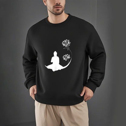 Mythstone Buddha Sitting With Lotus Flowers Pattern Fleece Lined Sweatshirt