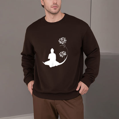 Mythstone Buddha Sitting With Lotus Flowers Pattern Fleece Lined Sweatshirt