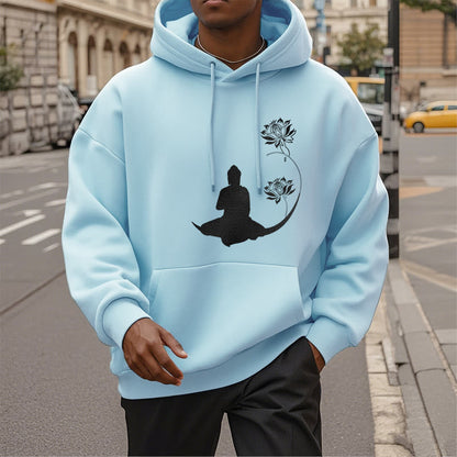 Mythstone Buddha Sitting With Lotus Flowers Pattern Fleece Lined Hoodie