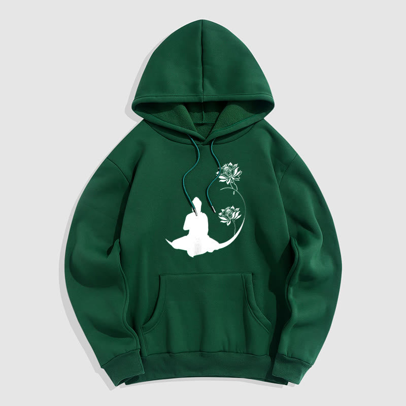 Mythstone Buddha Sitting With Lotus Flowers Pattern Fleece Lined Hoodie