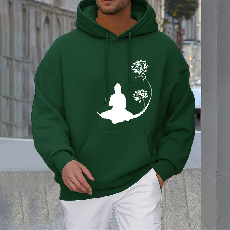 Mythstone Buddha Sitting With Lotus Flowers Pattern Fleece Lined Hoodie