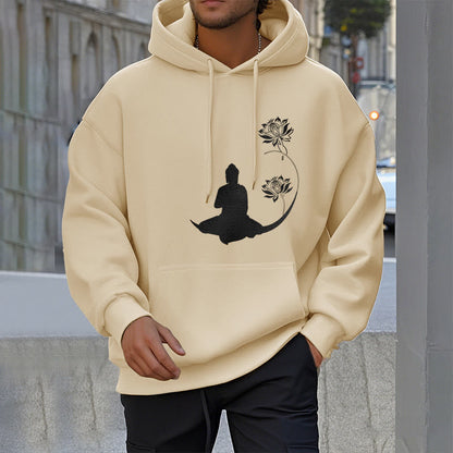 Mythstone Buddha Sitting With Lotus Flowers Pattern Fleece Lined Hoodie