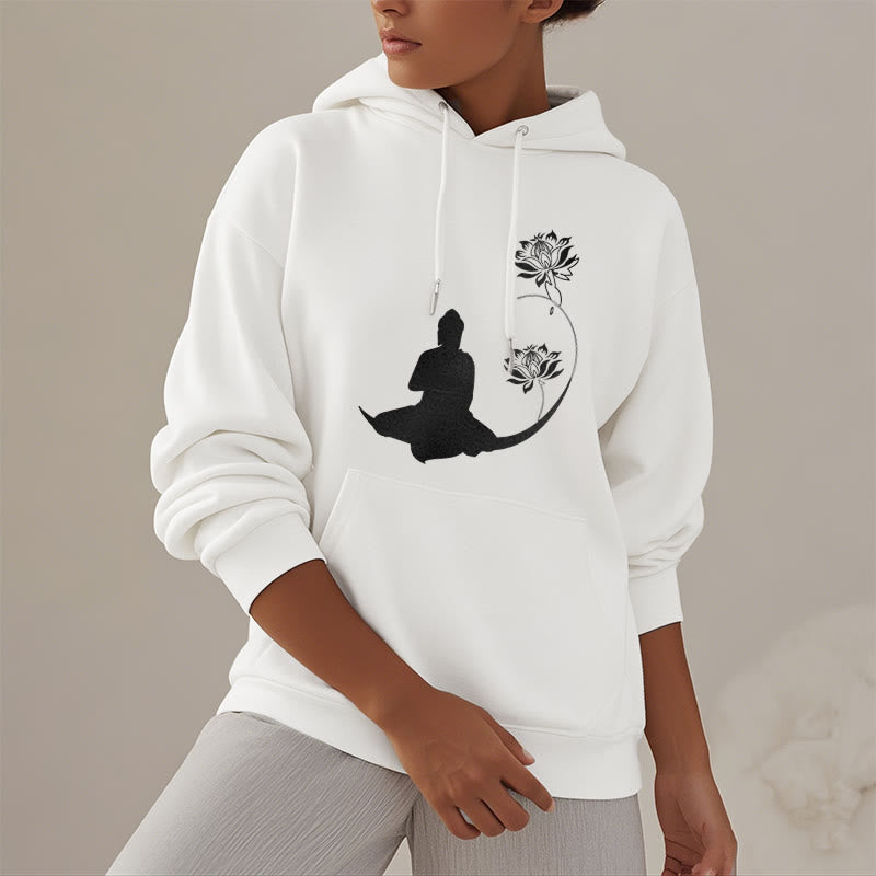 Mythstone Buddha Sitting With Lotus Flowers Pattern Fleece Lined Hoodie