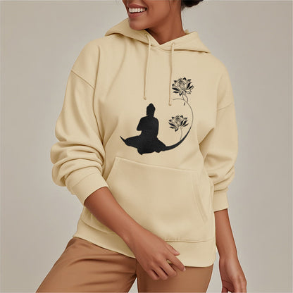 Mythstone Buddha Sitting With Lotus Flowers Pattern Fleece Lined Hoodie