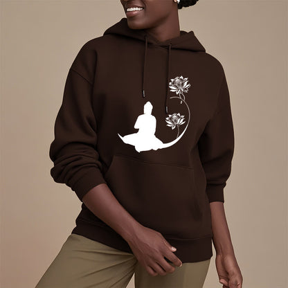 Mythstone Buddha Sitting With Lotus Flowers Pattern Fleece Lined Hoodie