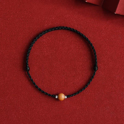 Mythstone Natural Peach Wood Bead Luck Braided Bracelet Anklet