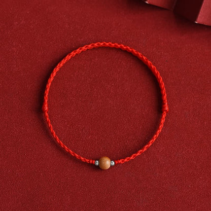 Mythstone Natural Peach Wood Bead Luck Braided Bracelet Anklet