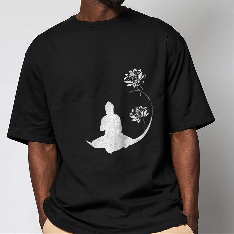 Mythstone Buddha Sitting With Lotus Flowers Pattern Pattern Tee T-shirt