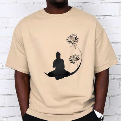 Mythstone Buddha Sitting With Lotus Flowers Pattern Pattern Tee T-shirt