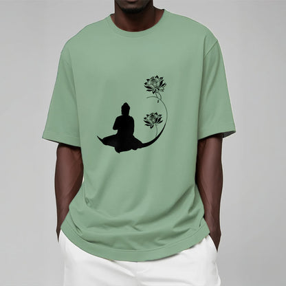 Mythstone Buddha Sitting With Lotus Flowers Pattern Pattern Tee T-shirt