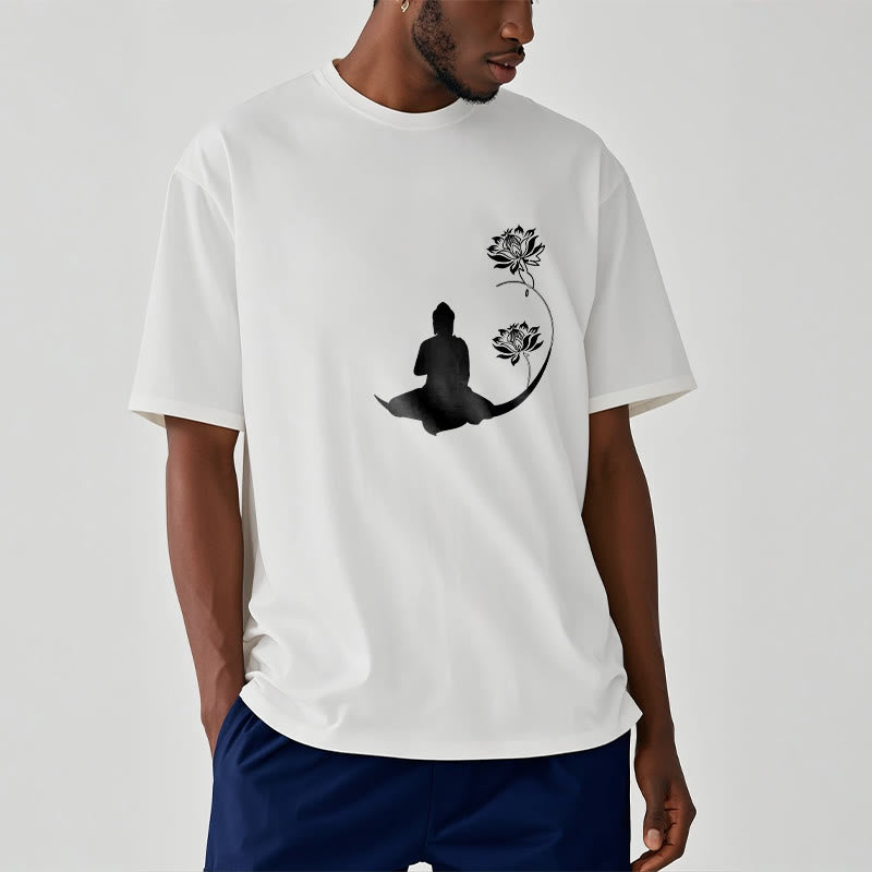 Mythstone Buddha Sitting With Lotus Flowers Pattern Pattern Tee T-shirt