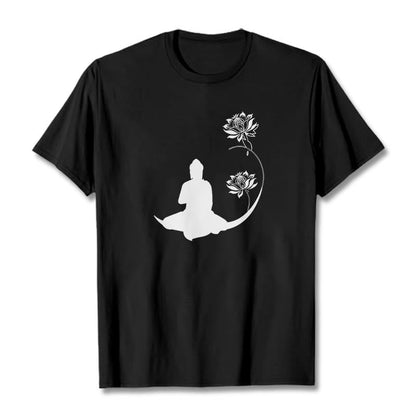 Mythstone Buddha Sitting With Lotus Flowers Pattern Pattern Tee T-shirt