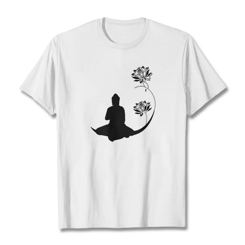 Mythstone Buddha Sitting With Lotus Flowers Pattern Pattern Tee T-shirt