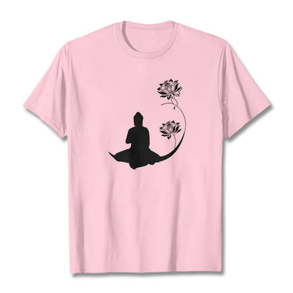 Mythstone Buddha Sitting With Lotus Flowers Pattern Pattern Tee T-shirt