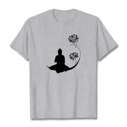 Mythstone Buddha Sitting With Lotus Flowers Pattern Pattern Tee T-shirt