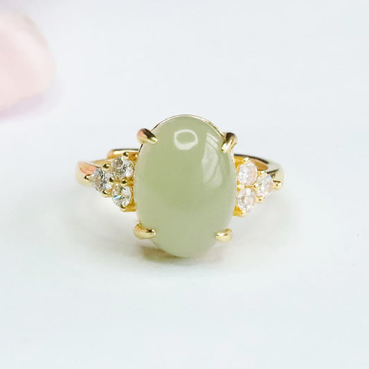 Mythstone Hetian Jade Egg Alloy Ring