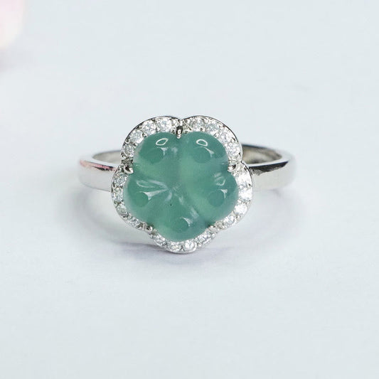 Mythstone Jade Alloy Flower Ring