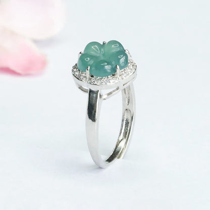 Mythstone Jade Alloy Flower Ring