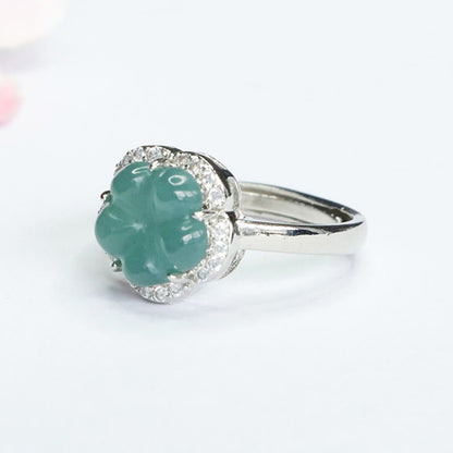 Mythstone Jade Alloy Flower Ring