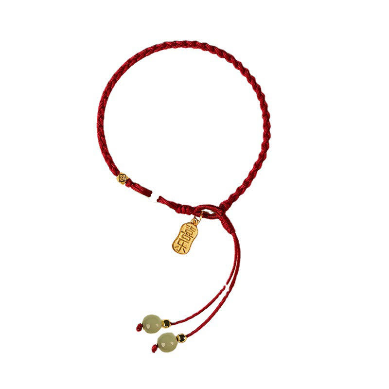 Pulsera trenzada de la suerte con hilo rojo y hebilla de paz de jade hetiano natural Mythstone